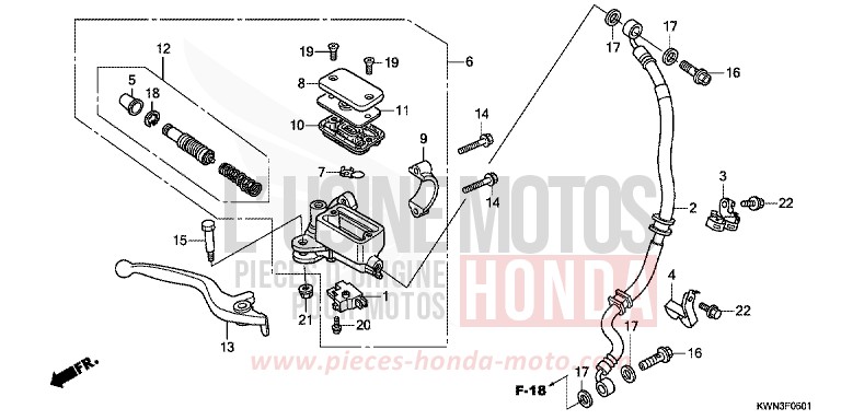 FR. BRAKE MASTER CYLINDER (WW125EX2C/EX2D/EX2E/D) for PCX 125 PEARL SIENA RED (R320) from 2013